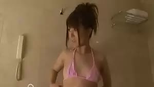 Fucking slim bikini model in front of the mirror